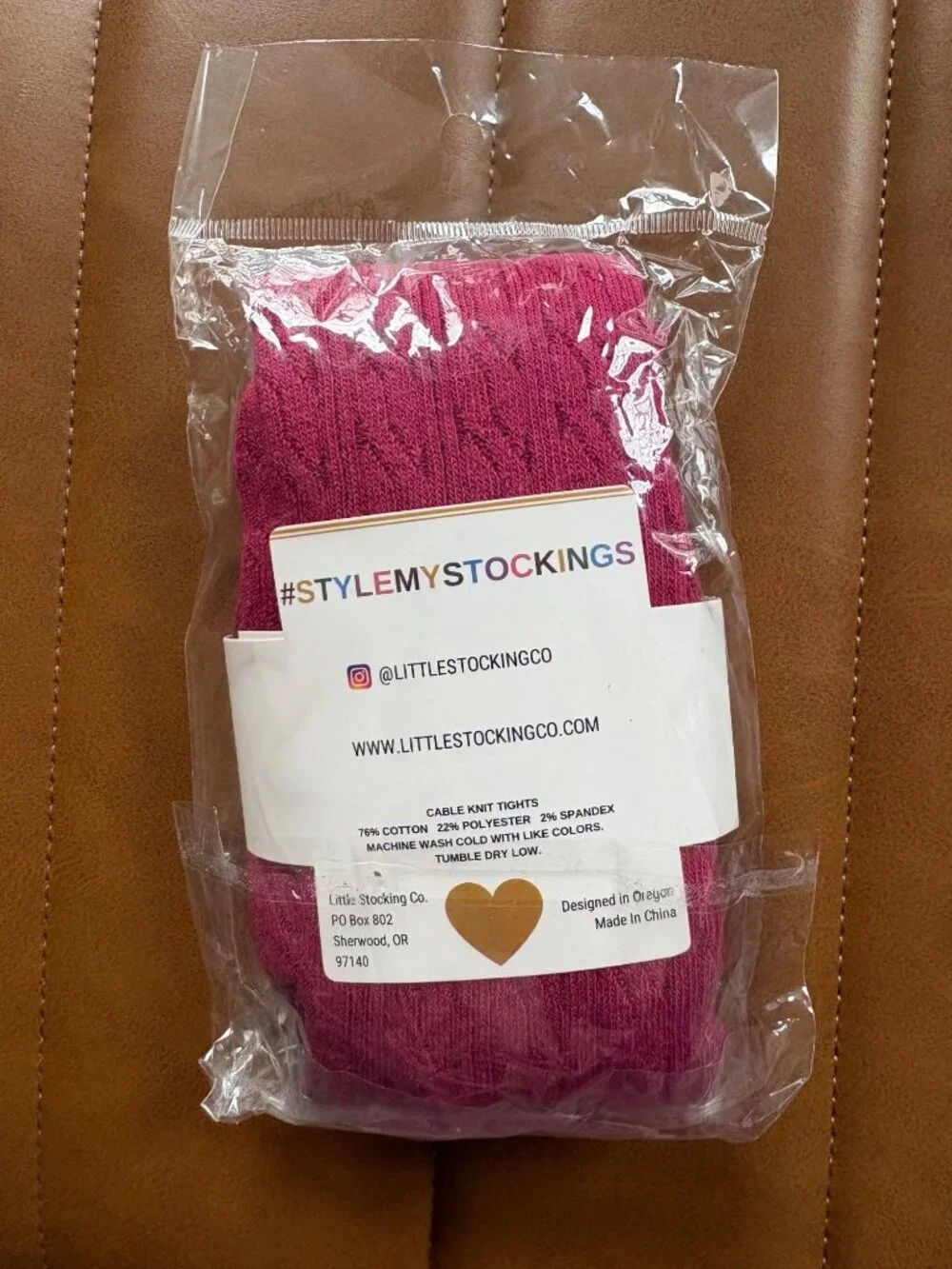 Little Stocking Co. NWT Girls Cable Knit Tights Pink 3-4Y